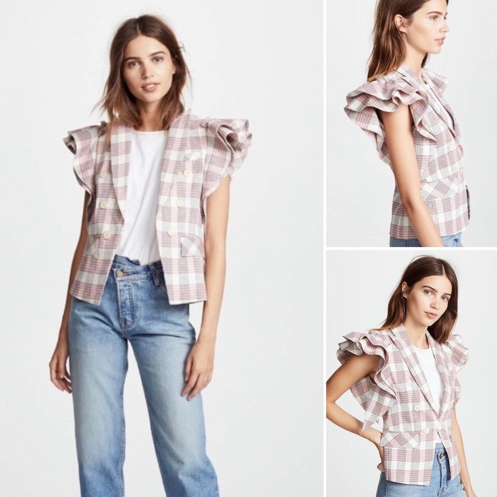 Veronica Beard Rosa Ruffle Plaid Vest Pink Size 8